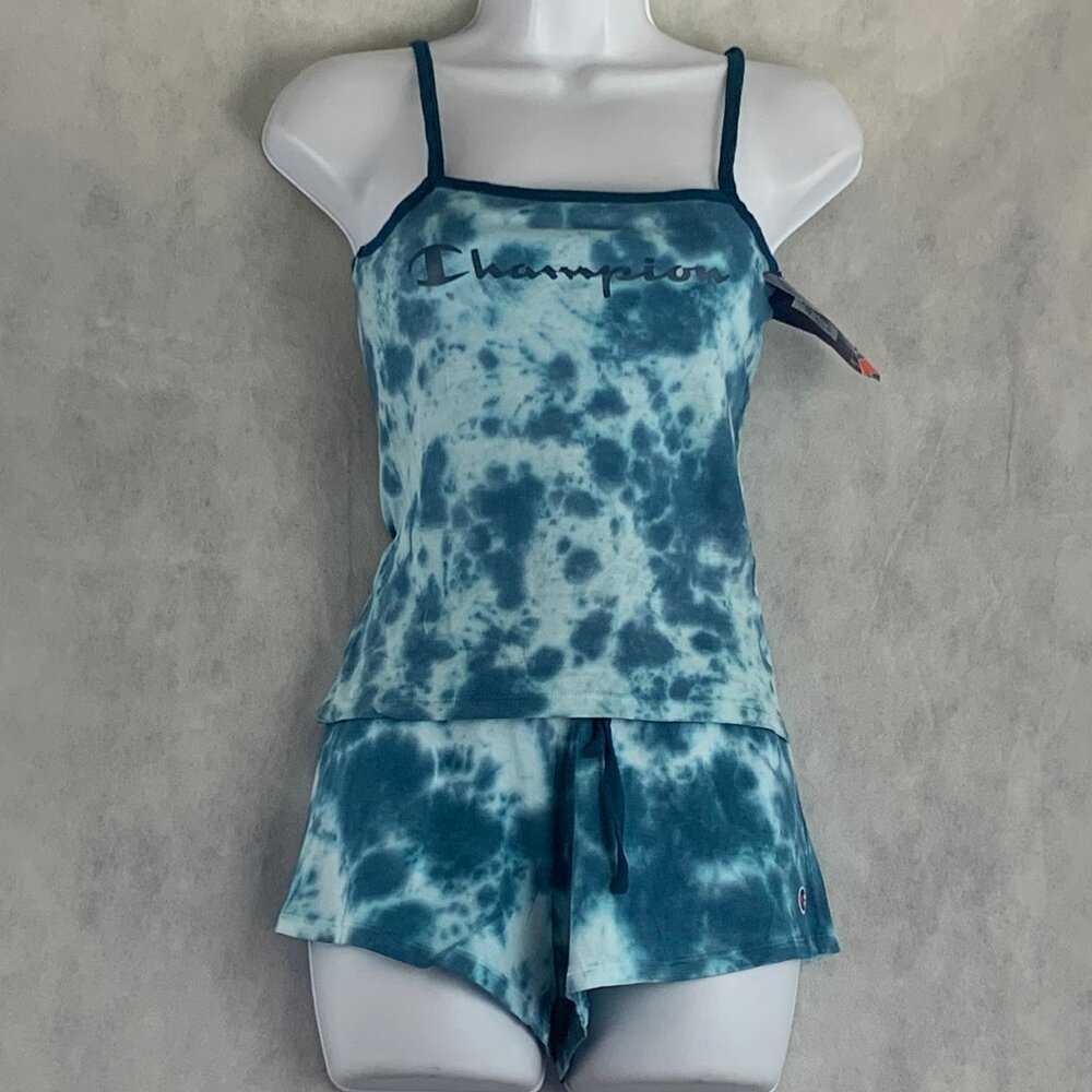 Champion Women's 2-Piece Cami & Shorts Lounge Pajama Set, Blue Tie Dye, Small